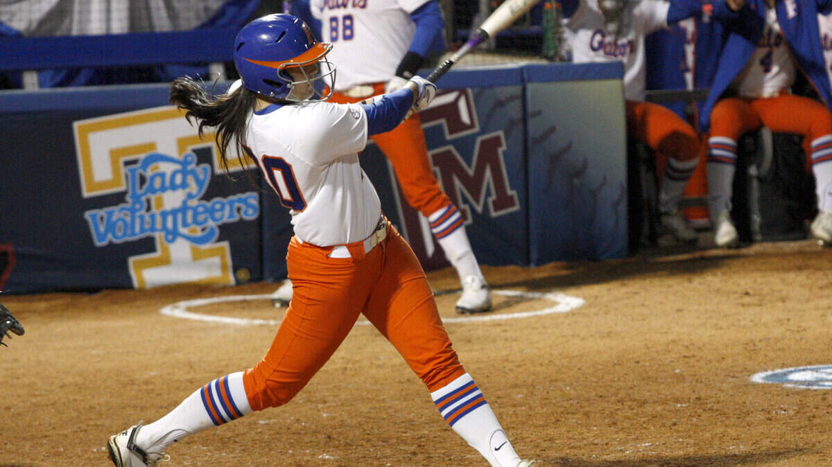 Florida outfielder Kelsey Horton, who hit a home run in the second, at bat in the fourth inning while playing Mizzou in the SEC Softball Championship at John Cropp Stadium in Lexington, Ky., Saturday evening, May 11, 2013. Photo by Matt Goins