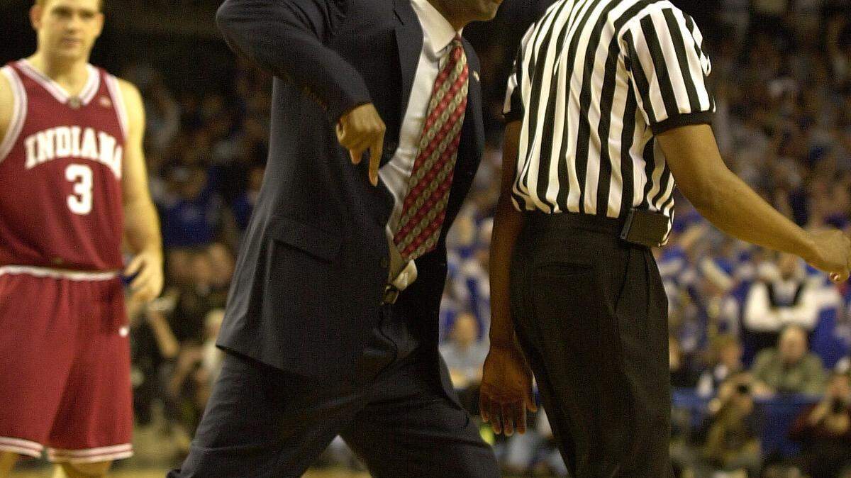 IU Coach Mike Davis got ejected during the Hoosiers' 70-64 loss to Kentucky in 2002 after going on the floor to argue with referee Bert Smith about what he thought was a foul on UK.  