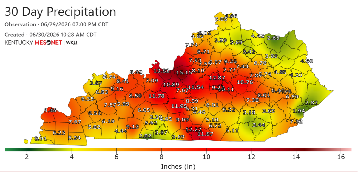 Lexington received 10.61 inches of rain in June, making it the city’s fourth rainiest June ever.