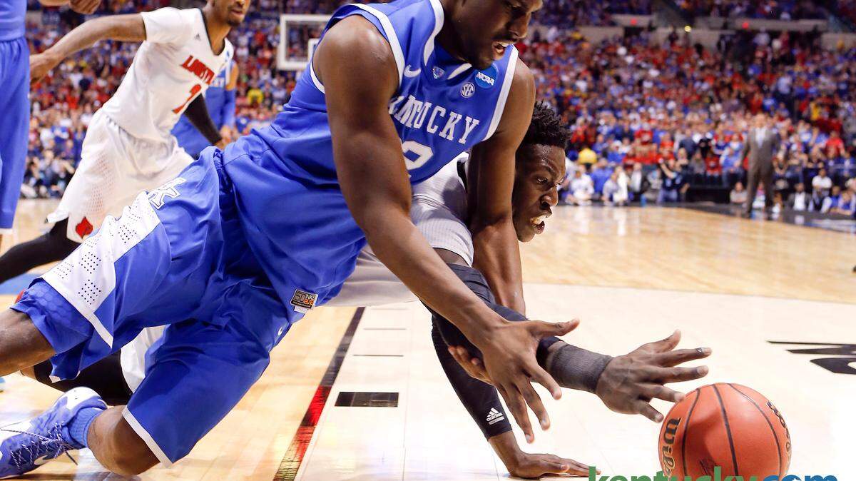 Kentucky forward Alex Poythress and Louisville forward Montrezl Harrell battled for a loose ball during the NCAA Midwest Regional semifinal in March. Kentucky won and eventually advanced to the national title game.