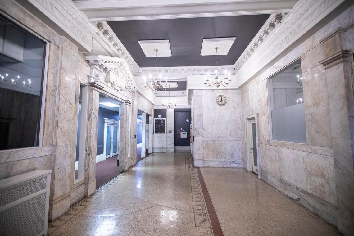 The entrance to Frank & Dino’s will be to the left, off the ornate lobby with marble and crown molding at 271 West Short St.