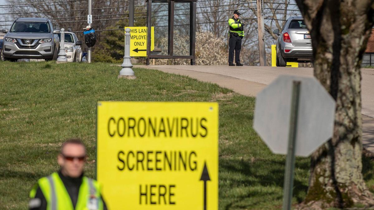 A visitor to the Lexington VA Medical Center-Franklin R. Sousley Campus is screened for the coronavirus in Lexington, Ky., on Friday, March 13, 2020. The facility now screens any veteran or visitor arriving at its facilities.