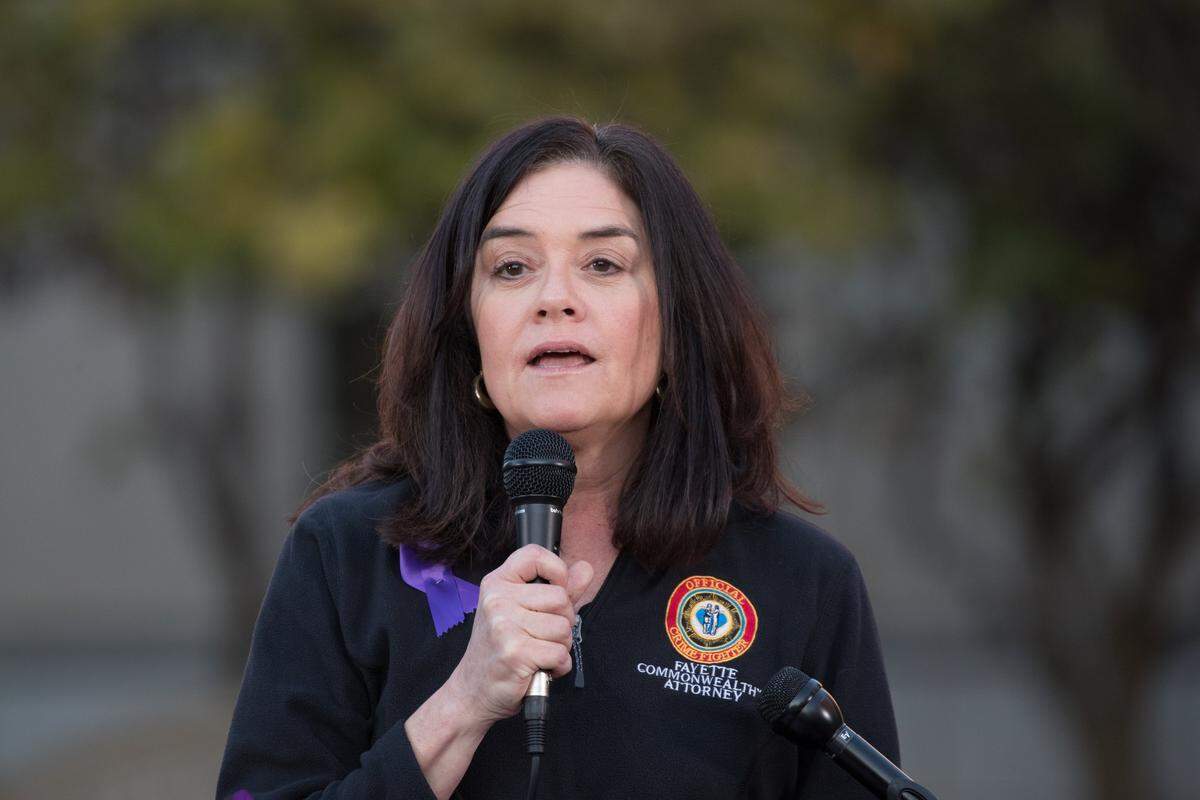 Fayette Commonwealth’s Attorney Lou Anna Red Corn at the first annual domestic violence candlelight vigil held in front of the district courthouse on Oct. 26, 2017, in Lexington.
