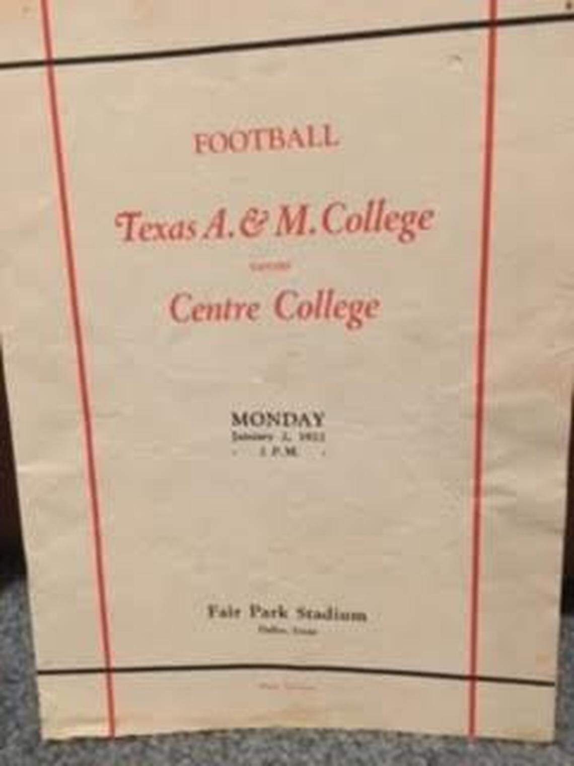 The cover of the game program for the “Dixie Classic” between Texas A&M and Centre College, played on Jan. 2, 1922.