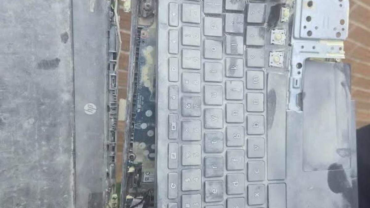 South Marshall Middle School posted a photo on Facebook of a Chromebook that a student in the region had set on fire as part of a TikTok challenge./South Marshall Middle School