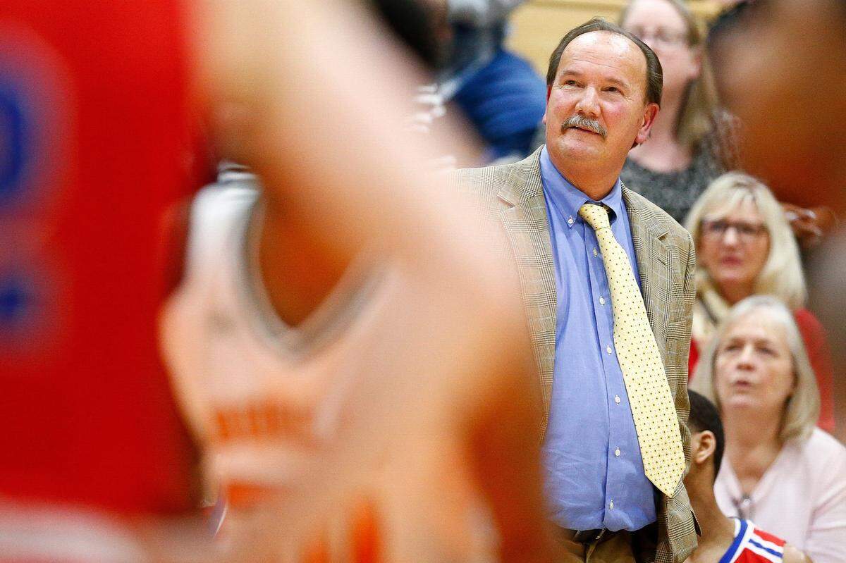Scott County head coach Billy Hicks watched a basket during a game against Frederick Douglass on Jan. 24, 2019, in Lexington. Hicks earned his 1,000th win against the Broncos.