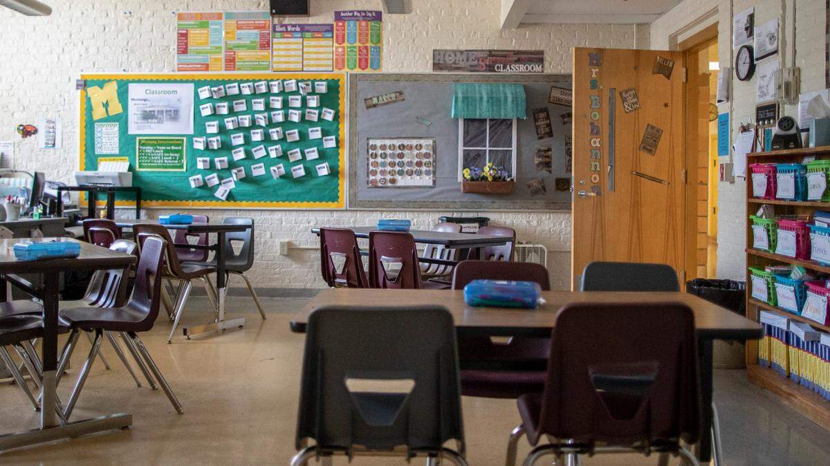 A classroom sits empty at Morton Middle School in Lexington, Ky., on Monday, April 20, 2020.