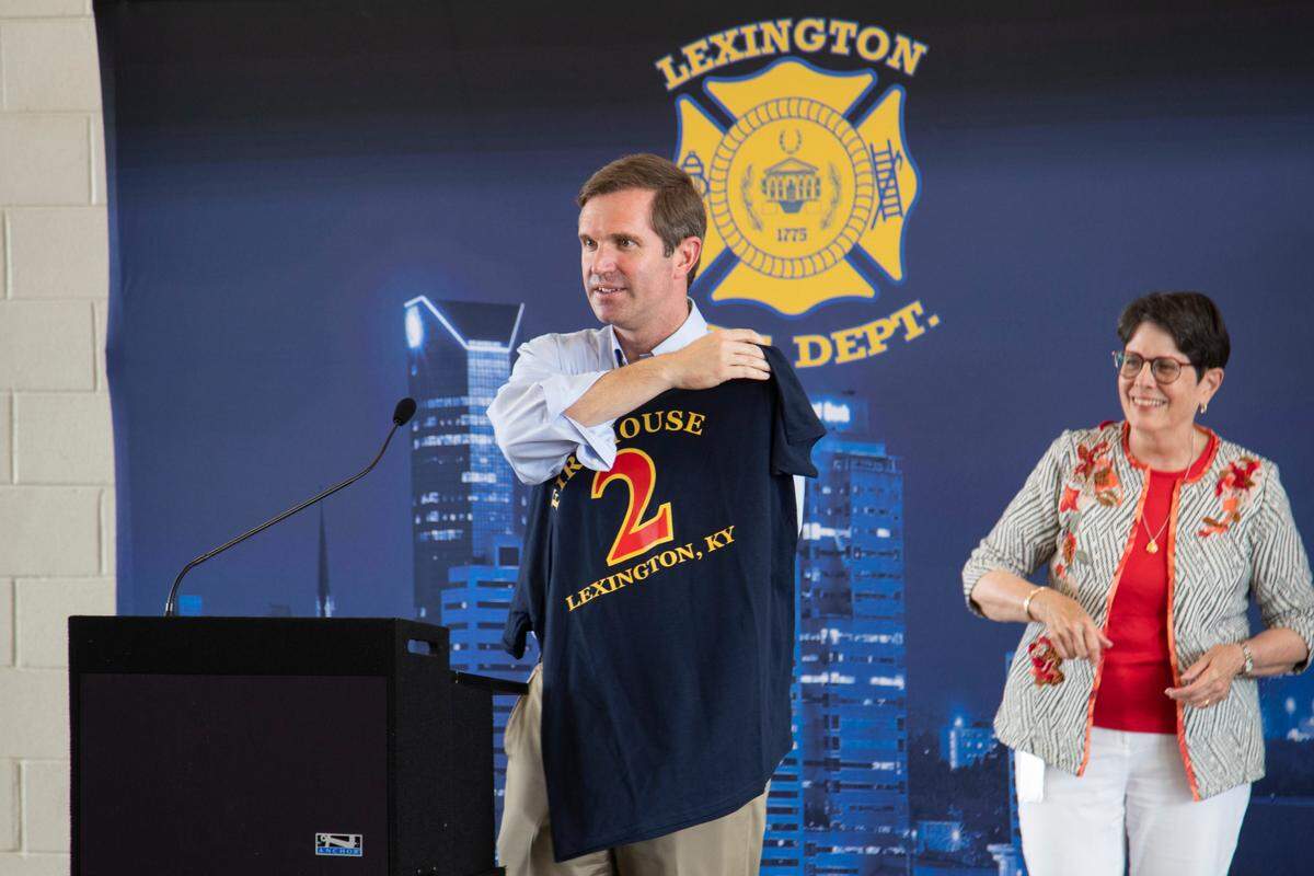 Gov. Andy Beshear, shown here during a 2022 Lexington Fire Department press conference, announced Thursday the Cabinet for Health and Family Services has awarded $4.7 million to seven communities including Fayette County to start community crisis response teams.
