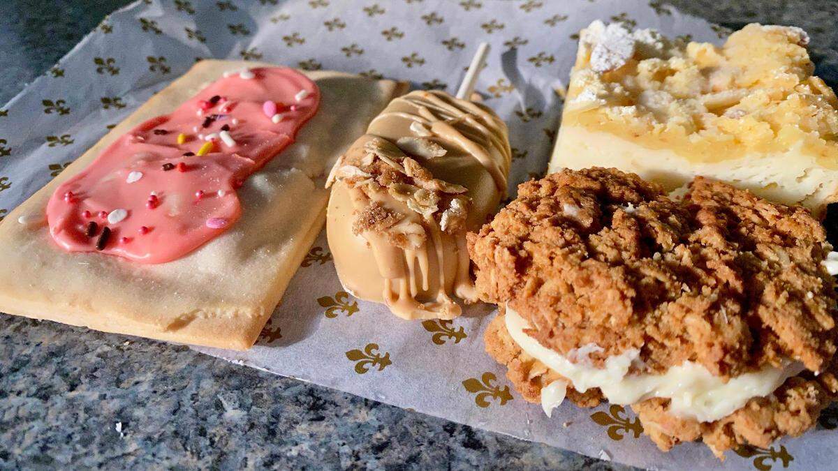 From left, a homemade pop tart, nutty bar, oatmeal cream pie and cheesecake bar from Laura Lou Pâtisserie, which is owned by Executive Pastry Chef Laura Clay.
