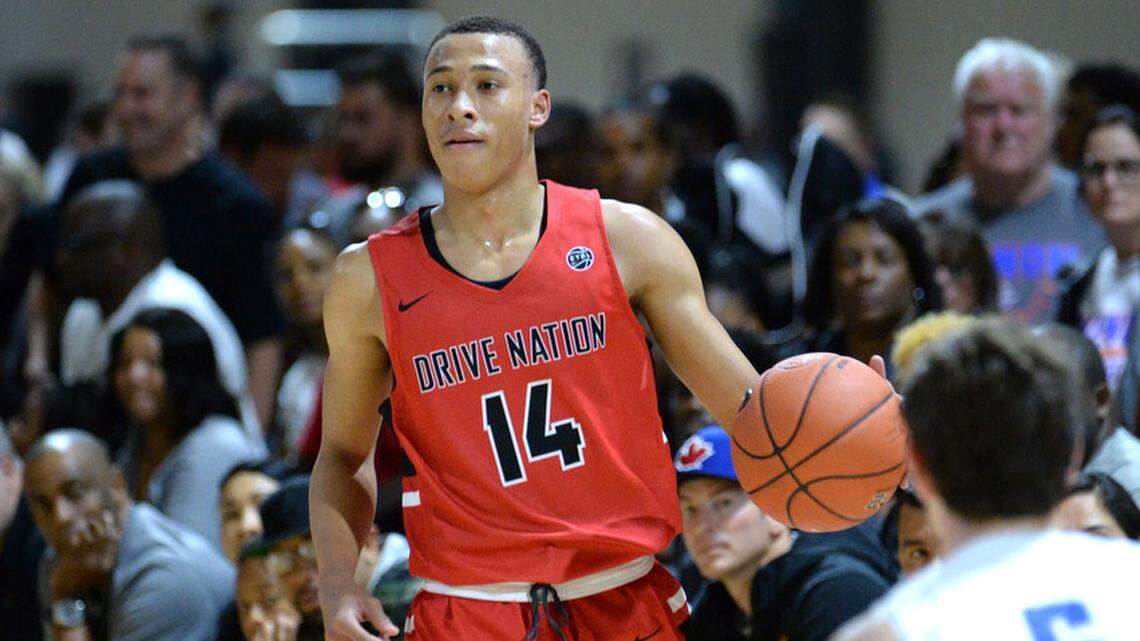 Five-star guard RJ Hampton, of Dallas, Texas, plays during the Nike EYBL event in the Atlanta area on April 26, 2019.