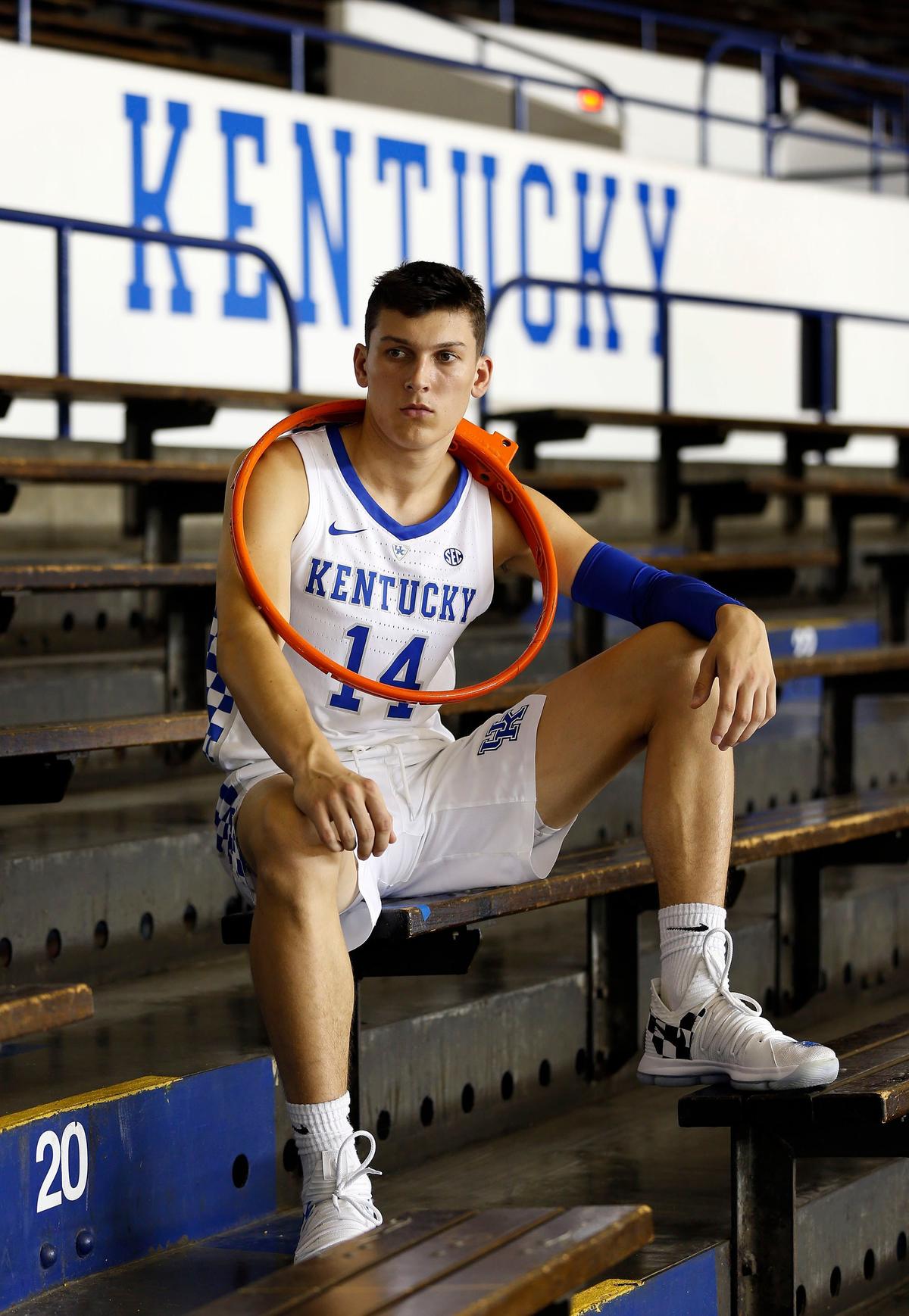 Tyler Herro posed for a photo during Kentucky’s picture day in Memorial Coliseum last month. Herro led the Wildcats in scoring during their four-game exhibition trip to the Bahamas in August, averaging 17.3 points per game.
