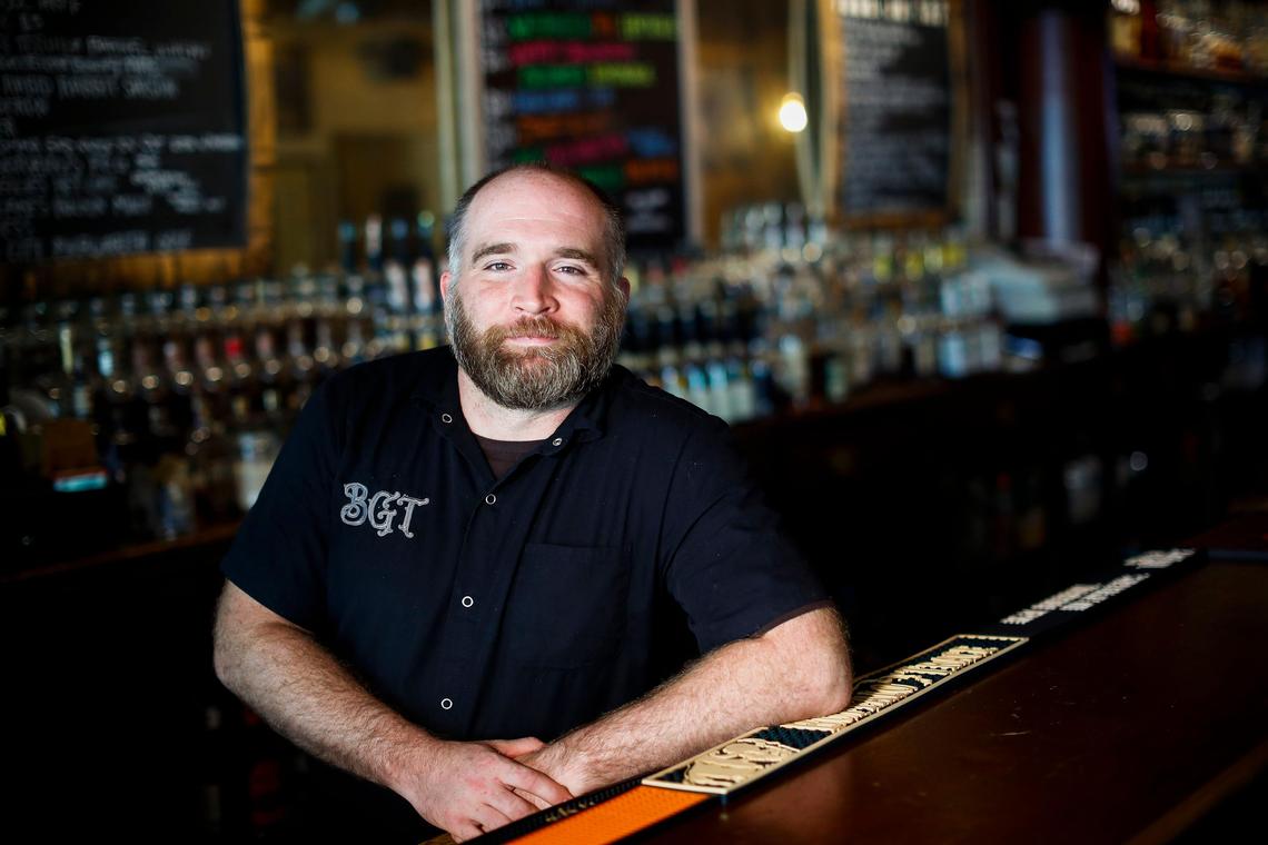 If a bourbon is open and on the shelf, then odds are Bluegrass Tavern bartenders Jason Bartlett, shown here, and Bobby Wray have tried it, owner Sean Ebbitt says.