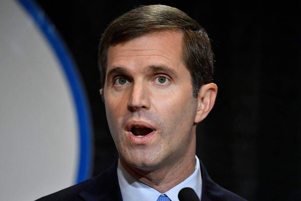 Kentucky Attorney General and Democratic candidate for governor Andy Beshear responds during a debate with Kentucky Governor and Republican candidate Matt Bevin in Paducah, Ky., Thursday, Oct. 3, 2019.