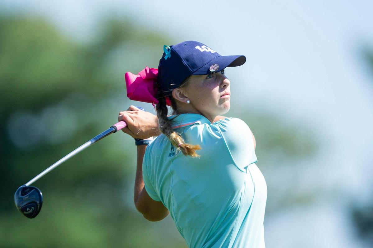 Mary Keene Marrs, of Lexington Christian Academy, tees off during the first round of the Region 9 Championship on Monday. Marrs finished second.