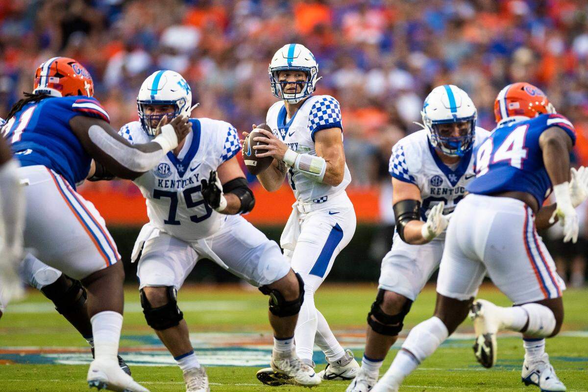 Kentucky quarterback Will Levis looks to pass the ball against Florida on Saturday in Gainesville.