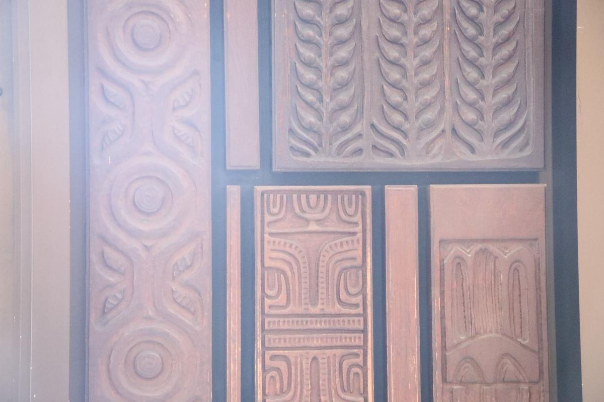 Detailed woodwork on heavy doors at White Hall, the largest classroom building at the University of Kentucky prior to the start of major renovations on June 5, 2024, in Lexington, Ky.