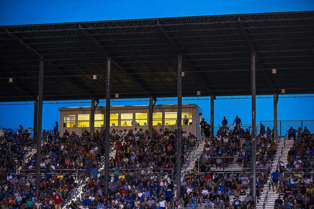 Night falls on the Mike Holcomb Athletic Complex during Friday’s game.