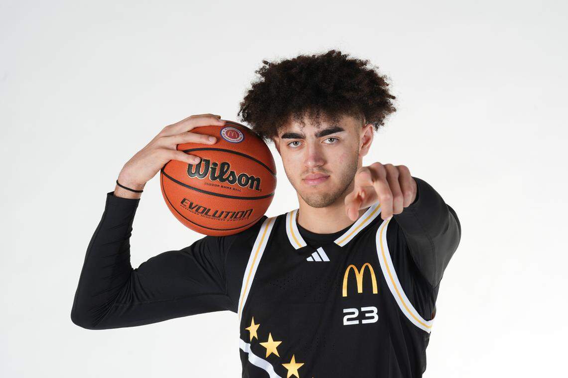 Kentucky basketball signee and Great Crossing High School star Malachi Moreno is shown in his uniform for the 2025 McDonald’s All-American Game. Moreno played on the East team.