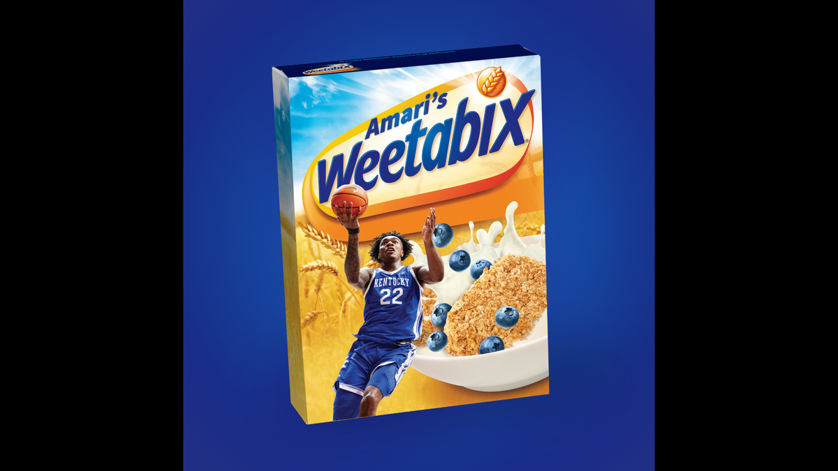 Amari Williams has teamed up with British cereal Weetabix and now appears on a box of the cereal.