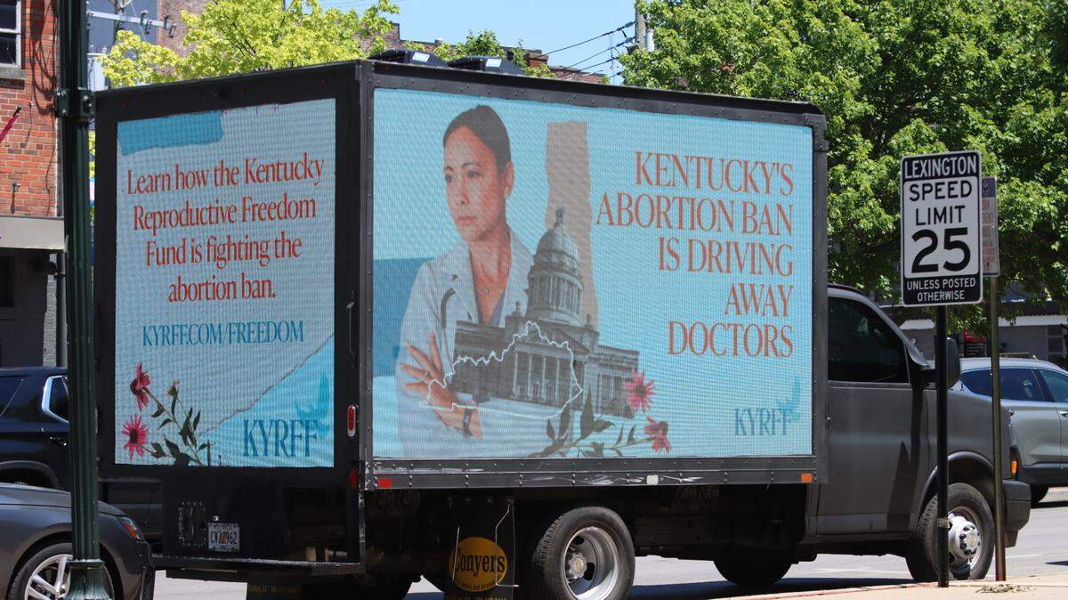 A mobile billboard paid for by the Kentucky Reproductive Freedom Fund, a group that devotes resources to restoring access to the full gamut of reproductive rights in Kentucky.