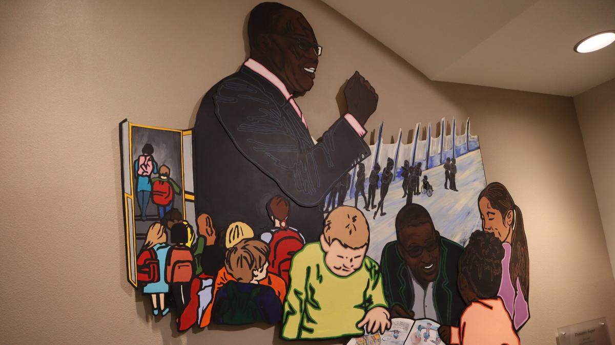 Students created a mural of late Fayette County Public Schools Superintendent Manny Caulk, which is installed in the Central Office.
