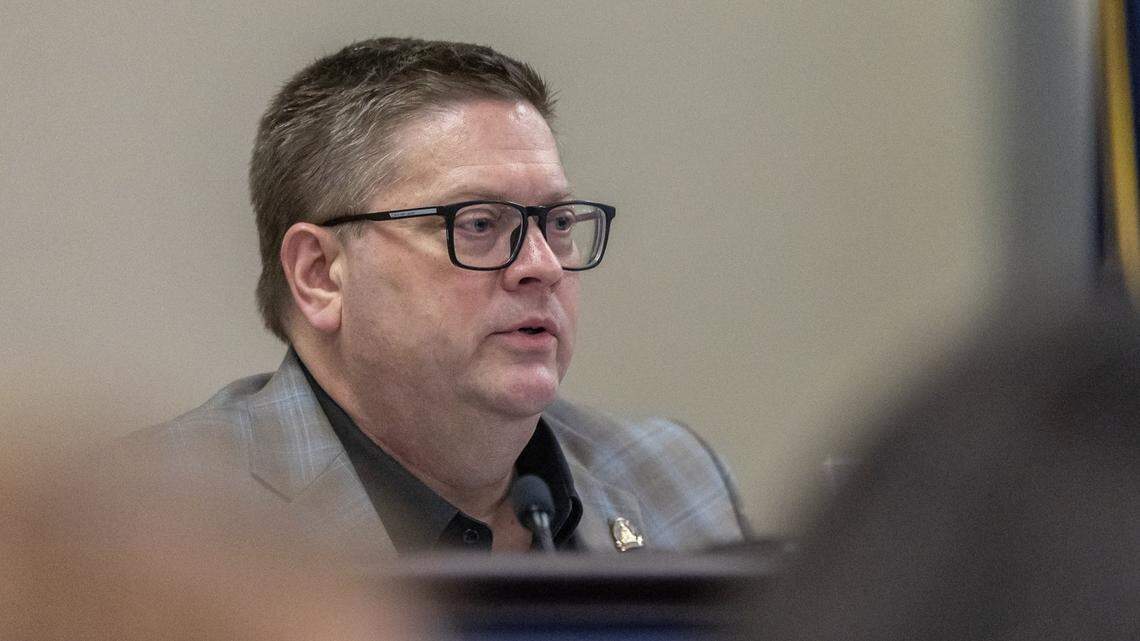Kentucky state Rep. Jason Petrie, R-Elkhorn, chair of the Appropriations & Revenue Committee, speaks during a hearing in Frankfort, Ky., on Wednesday, Feb. 25, 2026.
