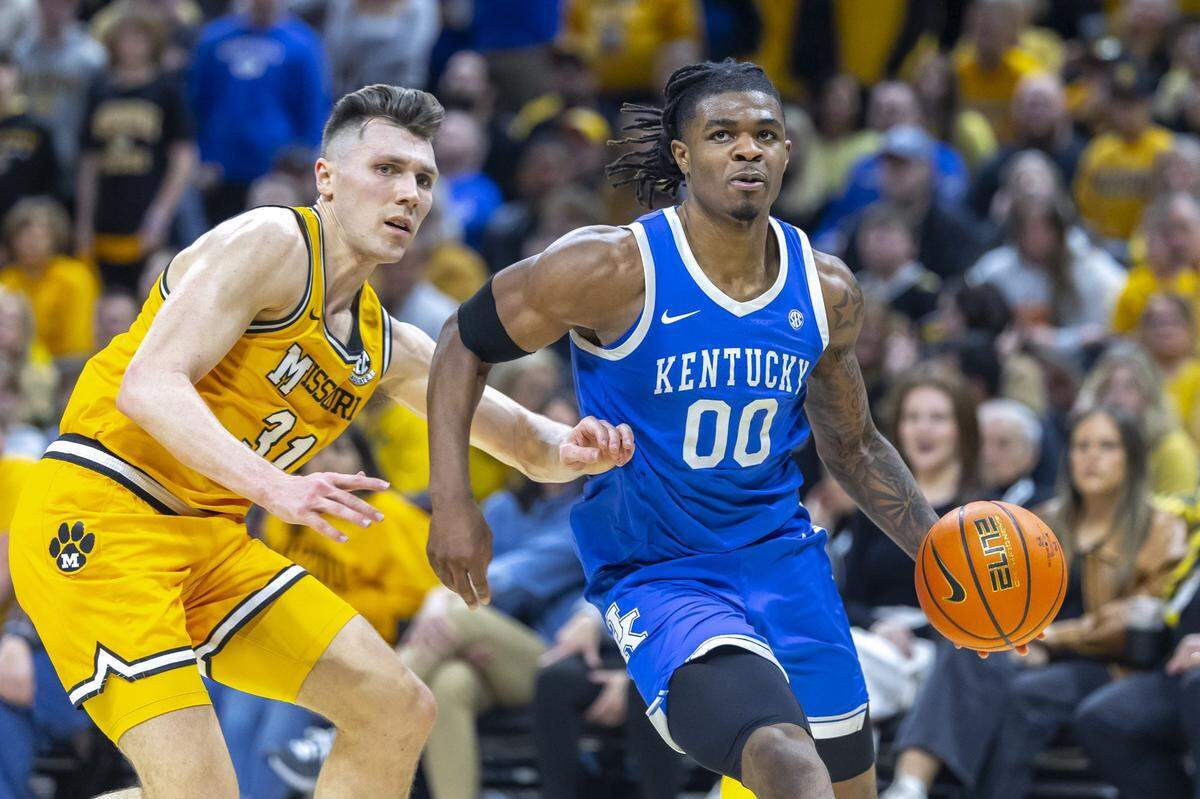 Kentucky guard Otega Oweh led the Wildcats in scoring during the 2024-25 season and is going through the NBA draft process.