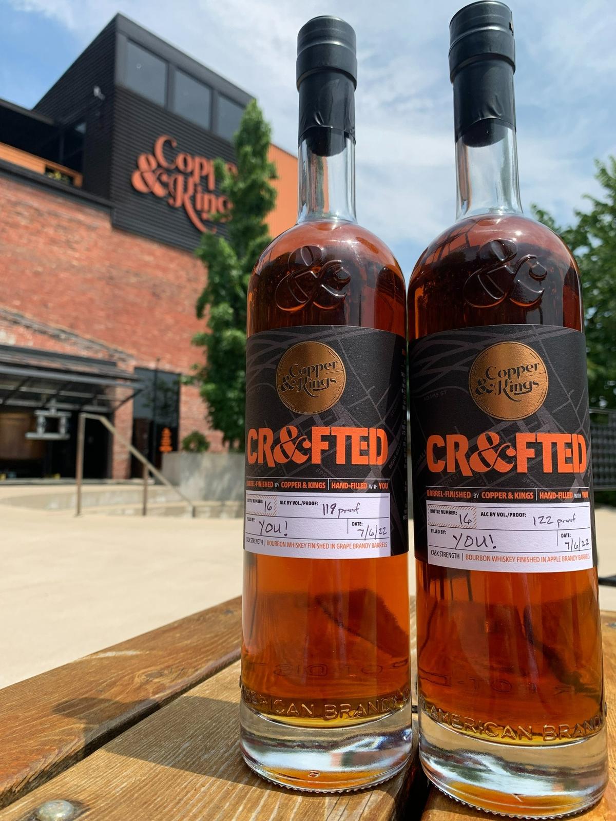 Copper & Kings will offer two bourbons, one finished in apple brandy barrels and the other in grape brandy barrels. You can taste and pick your barrel then bottle your own bourbon on a new tour of the Louisville distillery.
