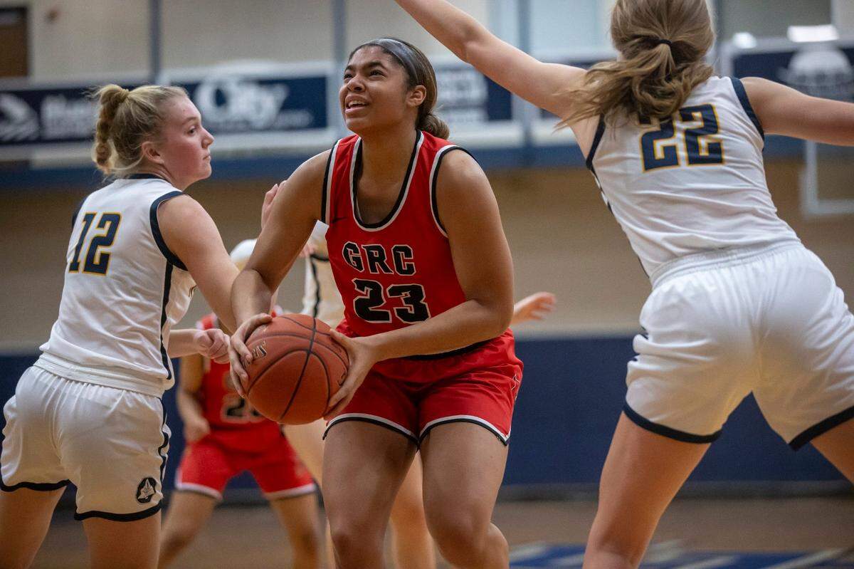 George Rogers Clark’s Brianna Byars (23) looks to shoot the ball during a game against Notre Dame at the White, Greer & Maggard Holiday Classic girls’ basketball tournament at Lexington Catholic on Tuesday, Dec. 20, 2022.