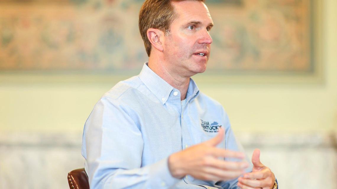 Kentucky Gov. Andy Beshear speaks to a Herald-Leader reporter during an interview in the State Reception Room at the Kentucky state Capitol in Frankfort, Ky., on Tuesday, May 27, 2025.