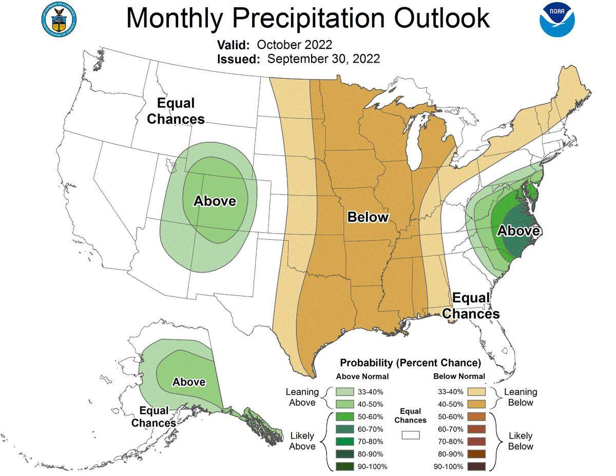 Here’s October’s precipitation outlook, from the National Weather Service’s Climate Prediction Center.