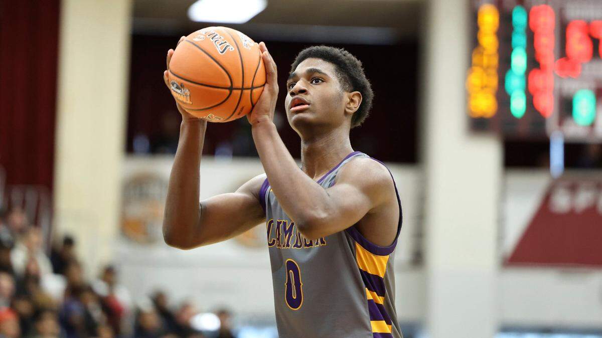 Camden (N.J.) High School’s Billy Richmond attempts a free throw against Bishop Gorman during a high school basketball game at the Hoophall Classic, Monday, January 16, 2023, in Springfield, MA. (AP Photo/Gregory Payan)