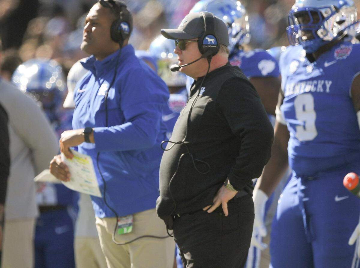 Kentucky head coach Mark Stoops during the first quarter of the TaxSlayer Gator Bowl against Clemson at EverBank Stadium in Jacksonville, Florida, on Friday.
