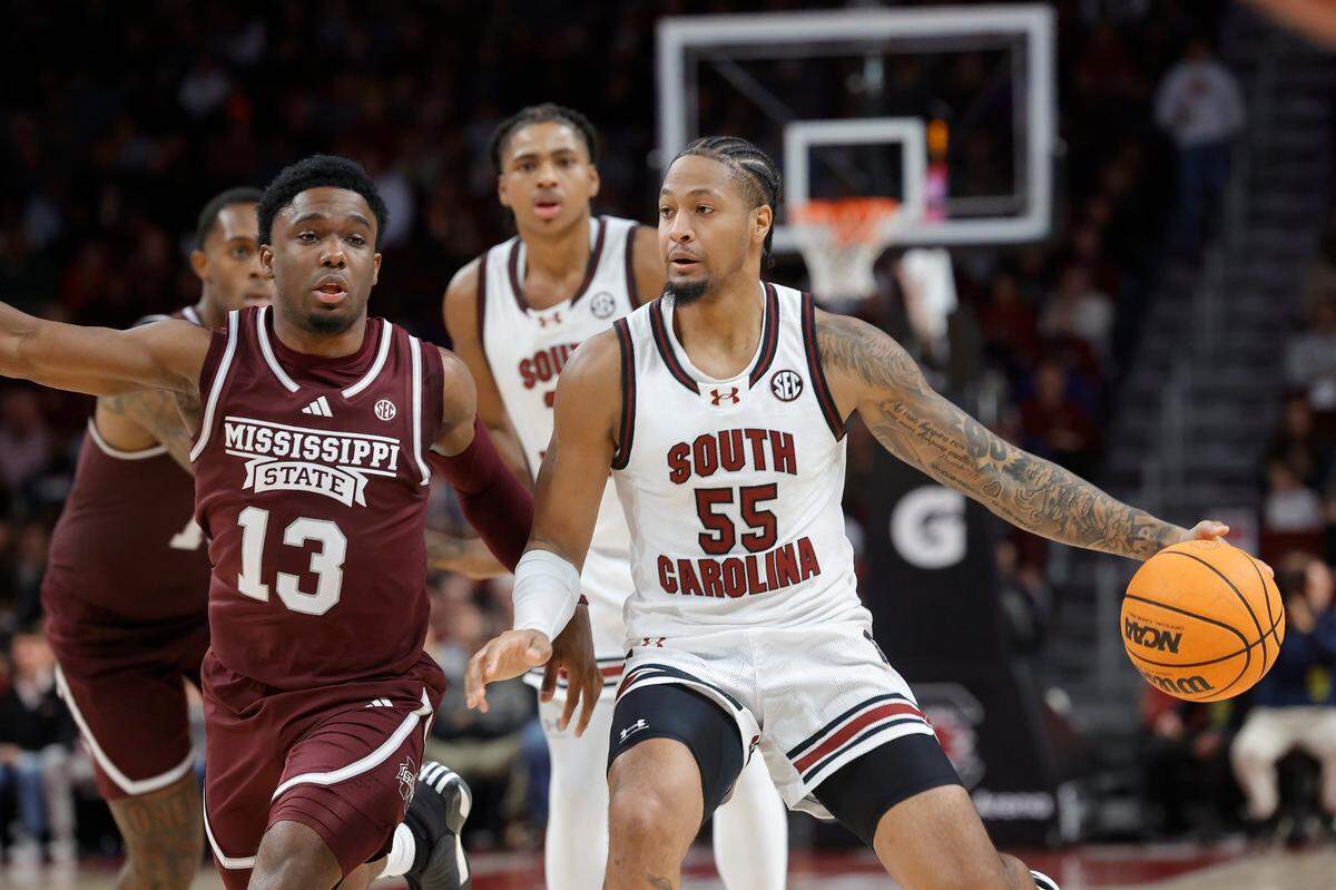 South Carolina fifth-year guard Ta’Lon Cooper (55) is averaging 9.7 points, 4.3 rebounds and 4.2 assists per game this season for the Gamecocks.