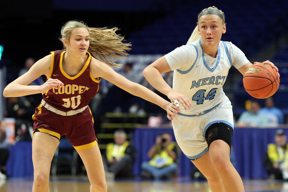Sophomore Leah Macy (44) powered Mercy to a first-round victory by producing 37 points and 21 rebounds against Cooper.
