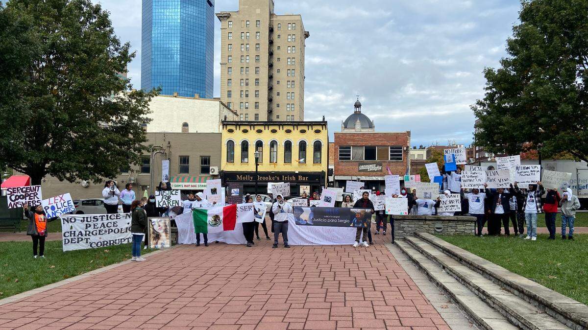 Friends and family of Sergio Villarados, a teenager killed in Lexington, Ky., gather at the Fayette County Circuit Courthouse on Nov. 2 seeking justice for their fallen loved one.