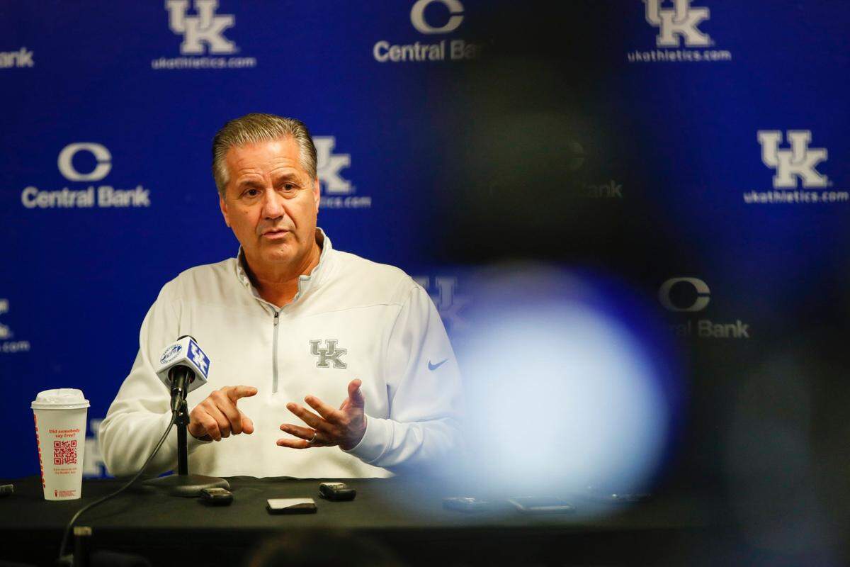 Kentucky head coach John Calipari speaks with reporters during the team’s media day at the Joe Craft Center in Lexington on Oct. 25.