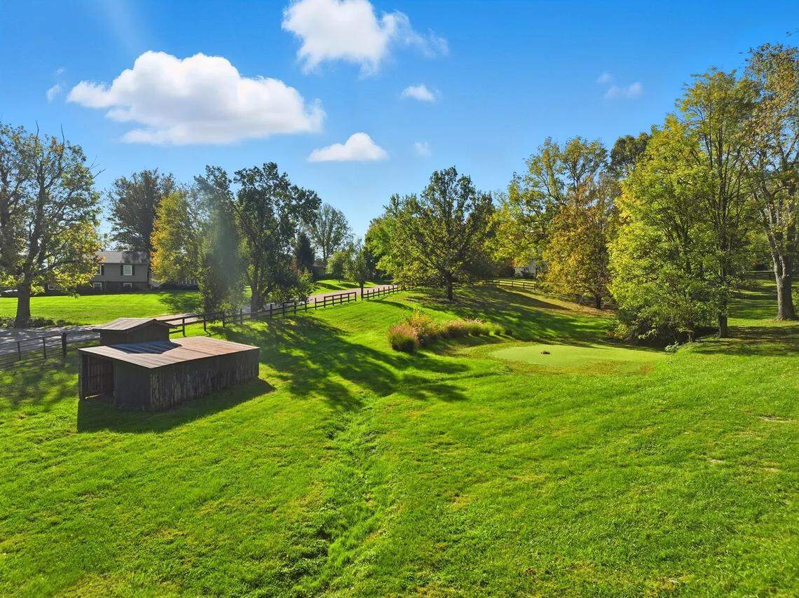 A view of the yard and run-in shed at 315 Heritage Road.