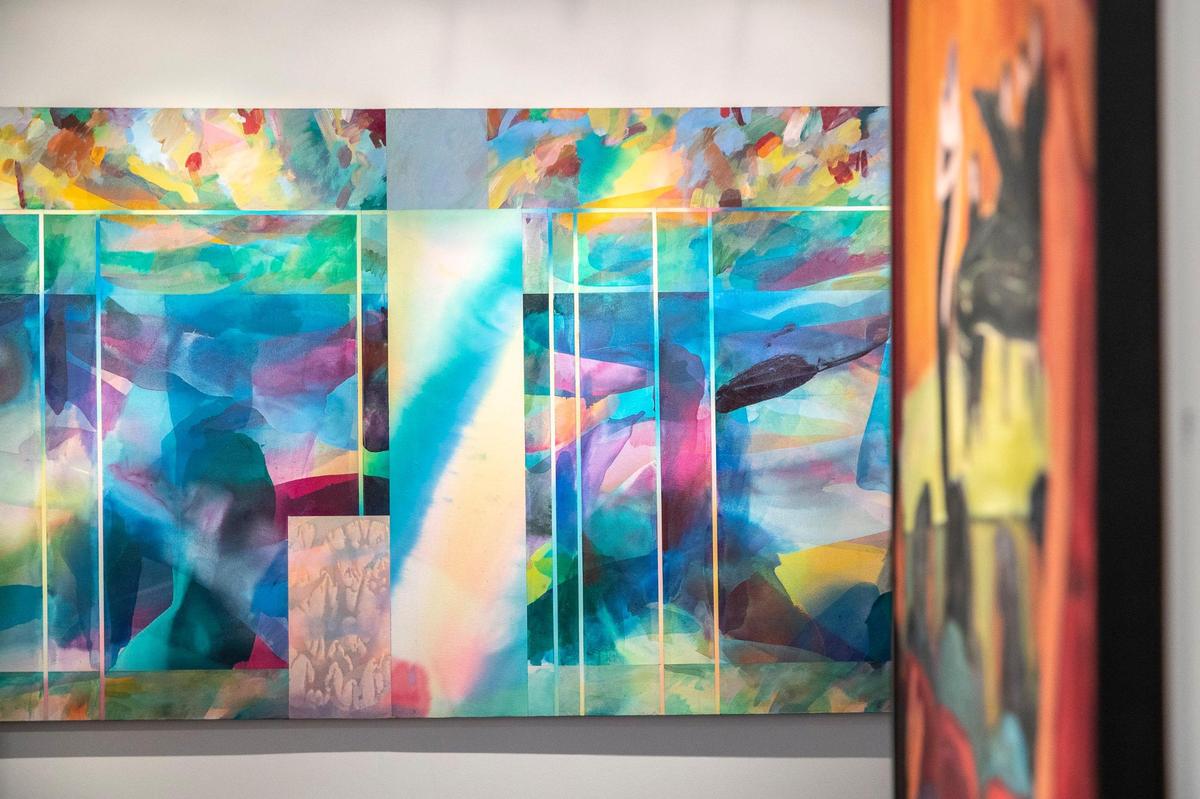 Works by Robert Tharsing, front, and Ulrike Hahn, right, are on display at New Editions Gallery at 500 W Short St. in Lexington.