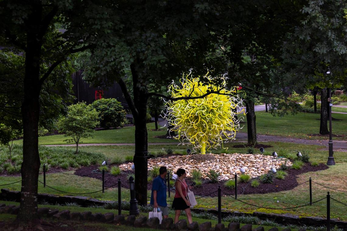 “Sol de Citron” by Dale Chihuly is displayed at Maker’s Mark new Chihuly exhibition at Star Hill Farm, home of Maker’s Mark Distillery, in Loretto, Ky., on Friday, July 18, 2025.