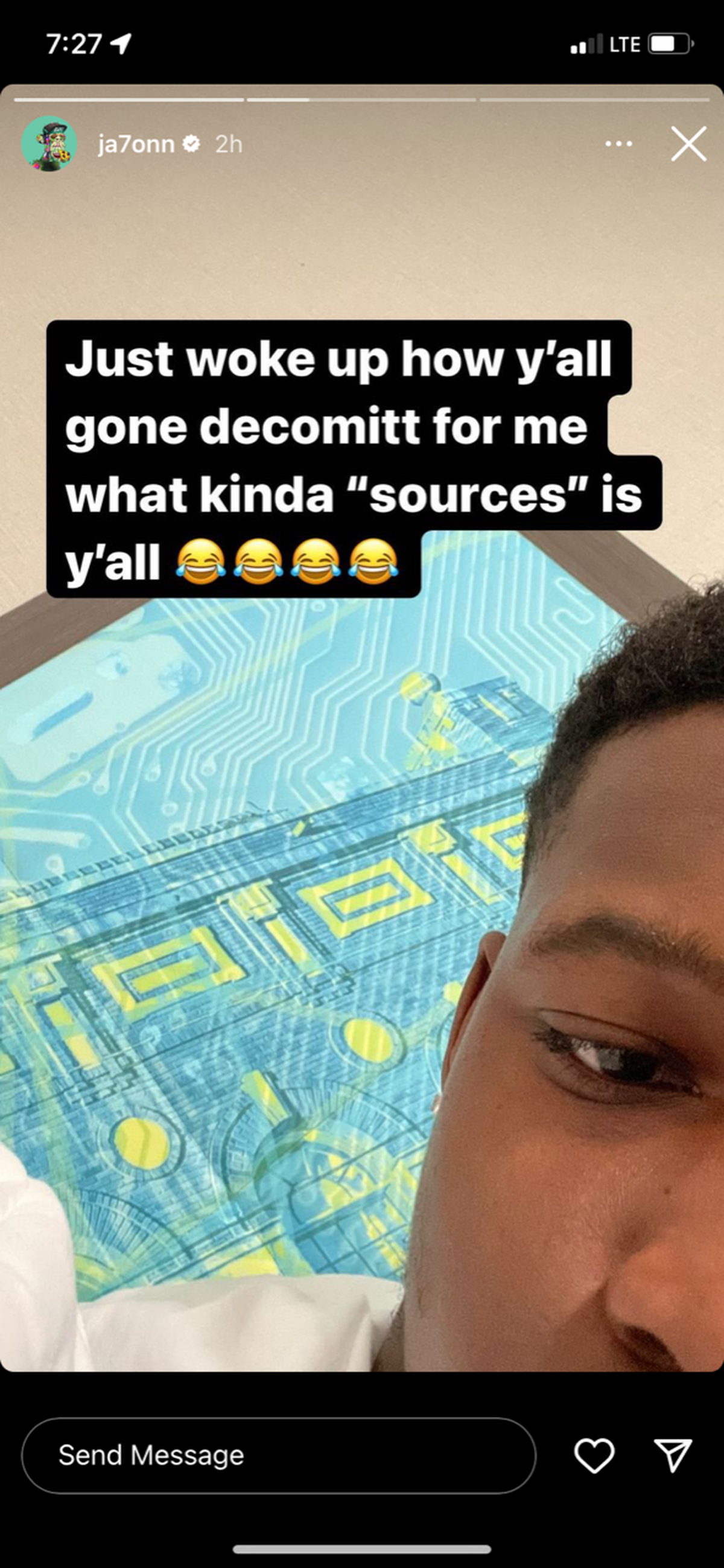 A screenshot from Javon Baker’s Instagram story, in which he expresses surprise at news that he won’t be enrolling at UK.