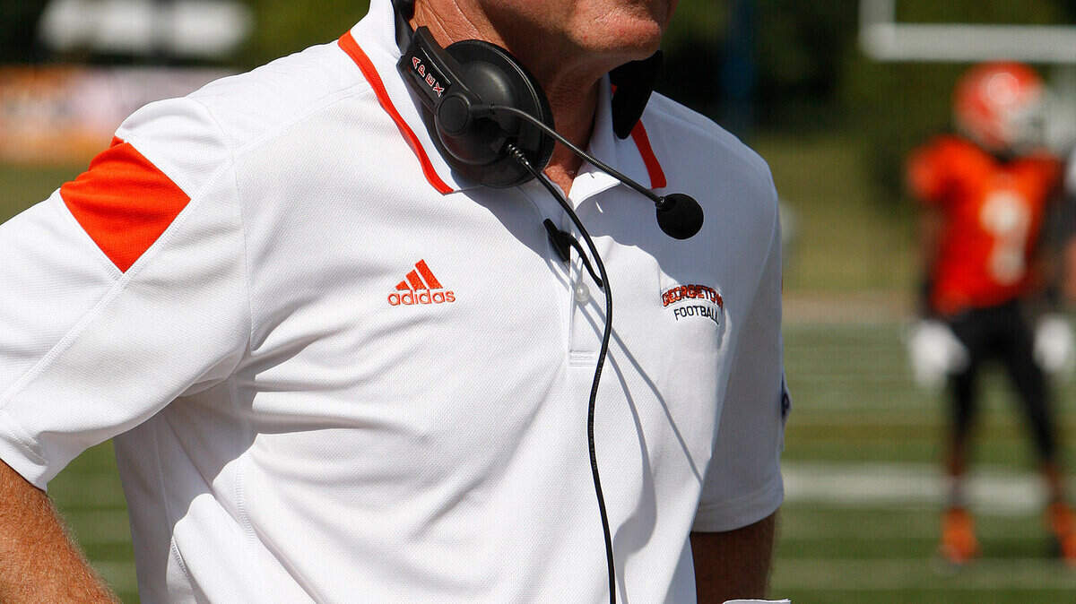 Georgetown College head football coach Bill Cronin in his 18th season at Toyota Stadium in Georgetown, Ky., Saturday afternoon, September 27, 2014. Photo by Matt Goins