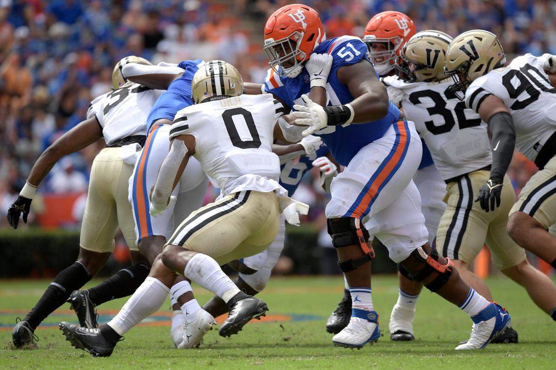 A 6-2, 230-pound junior, Vanderbilt linebacker Anfernee Orji (0) leads the Commodores with 71 tackles and 8.5 tackles for loss.