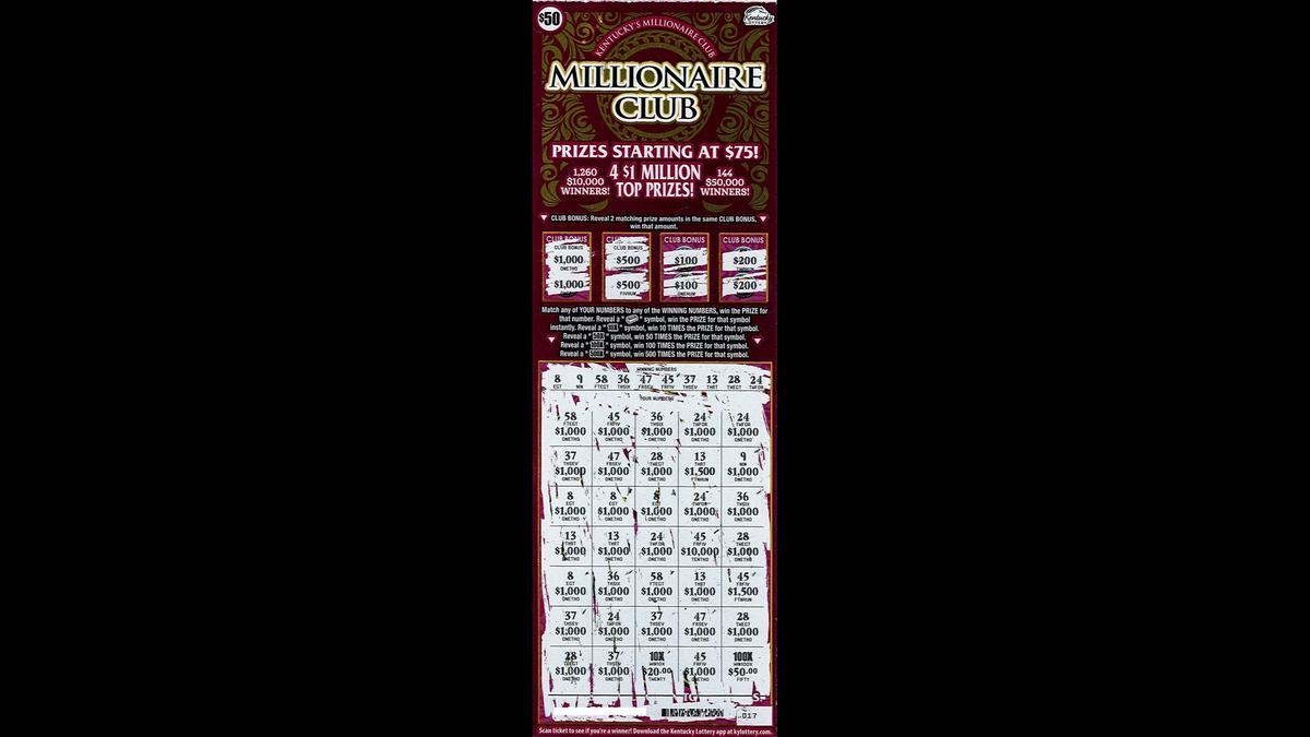 Caron's winning Millionaire Club ticket. 