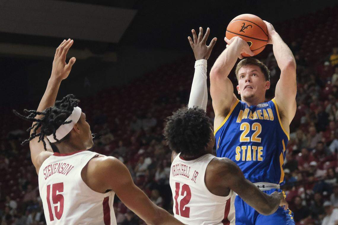 Riley Minix, a 6-7 senior guard from Vero Beach, Florida, is Morehead State’s leading scorer (20.8 points per game) and rebounder (9.8).