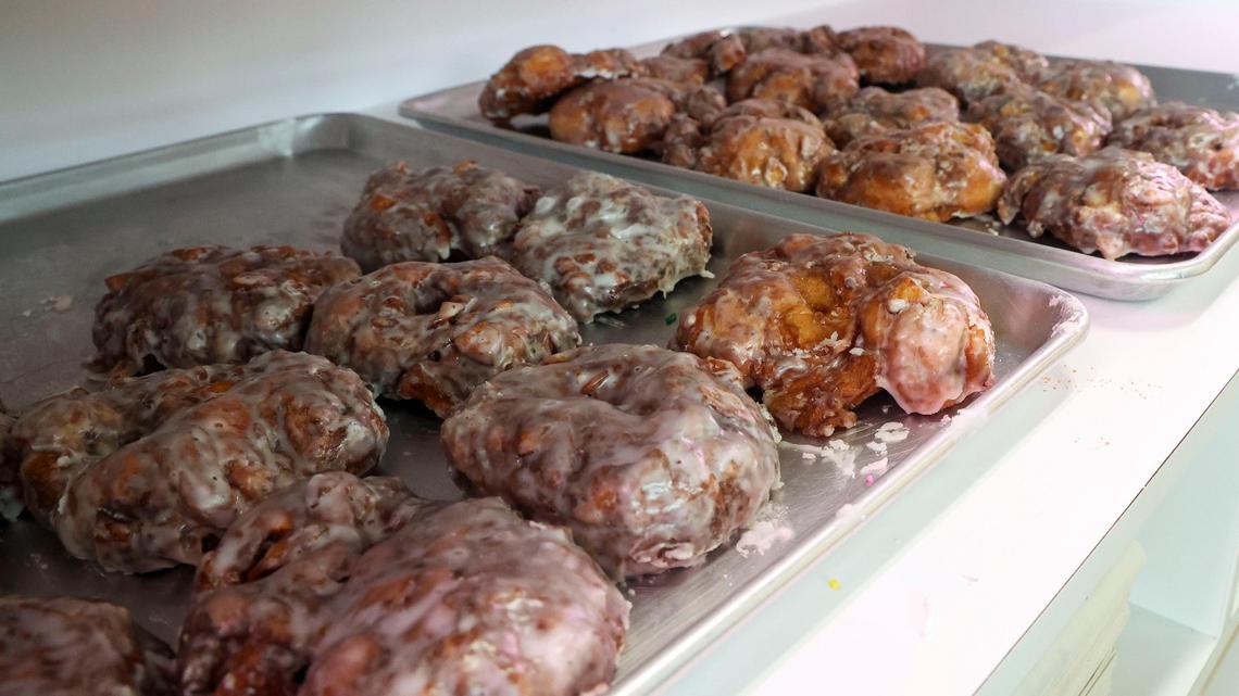Apple fritters, photographed Thursday, Jan. 23, 2025, in Lexington, Ky., are a popular option at Jeff’s Donuts. Every doughnut at Jeff’s cost $2.50.