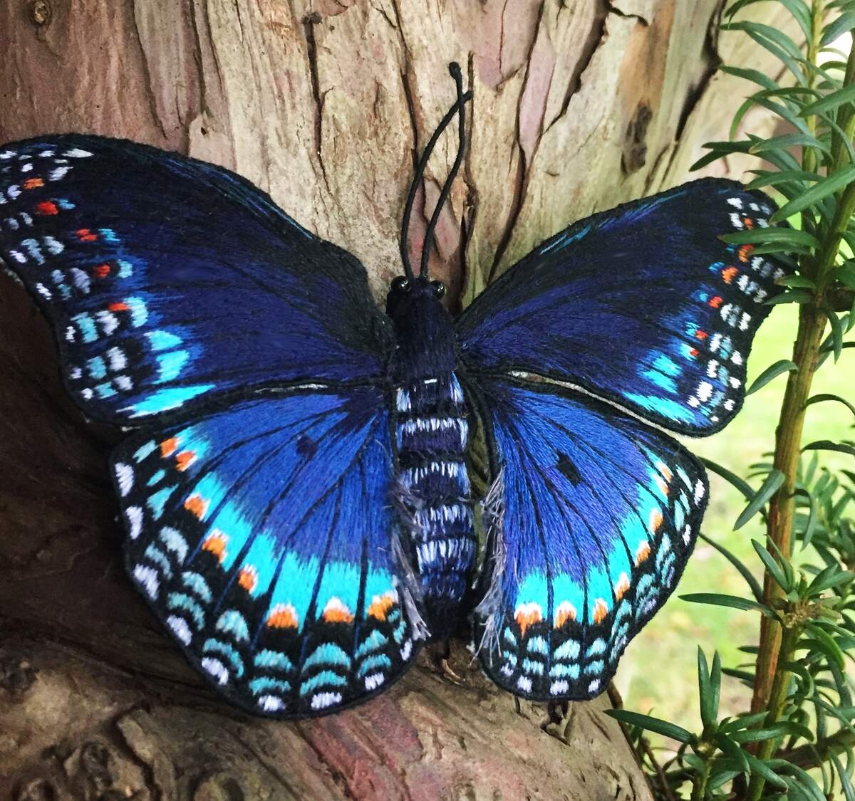 Details from an embroidered butterfly from the Royal School of Needlework. The RSN is coming to Lexington's Sayre School for its first ever United States Summer School.