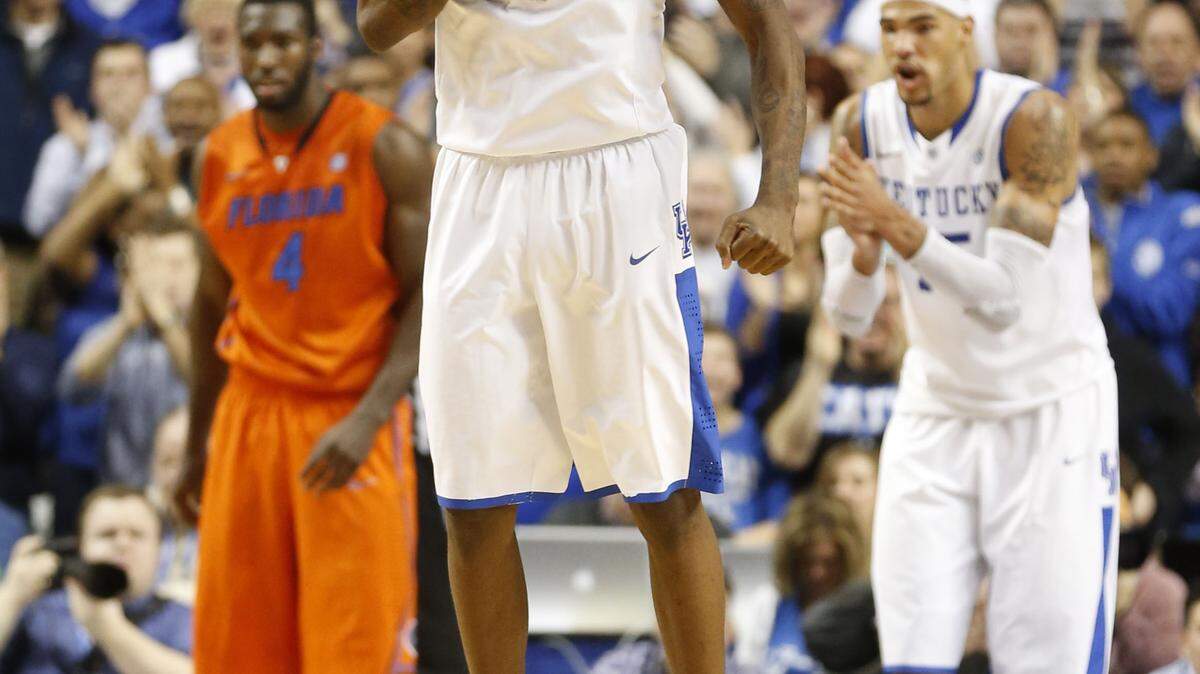 Kentucky Wildcats guard Archie Goodwin reacted after a  dunk near the end of the game as Kentucky defeated Florida on March 9 in Lexington. Coach John Calipari announced Monday that Goodwin, a freshman, has decided to enter the NBA Draft.  Photo by Mark Cornelison | Staff