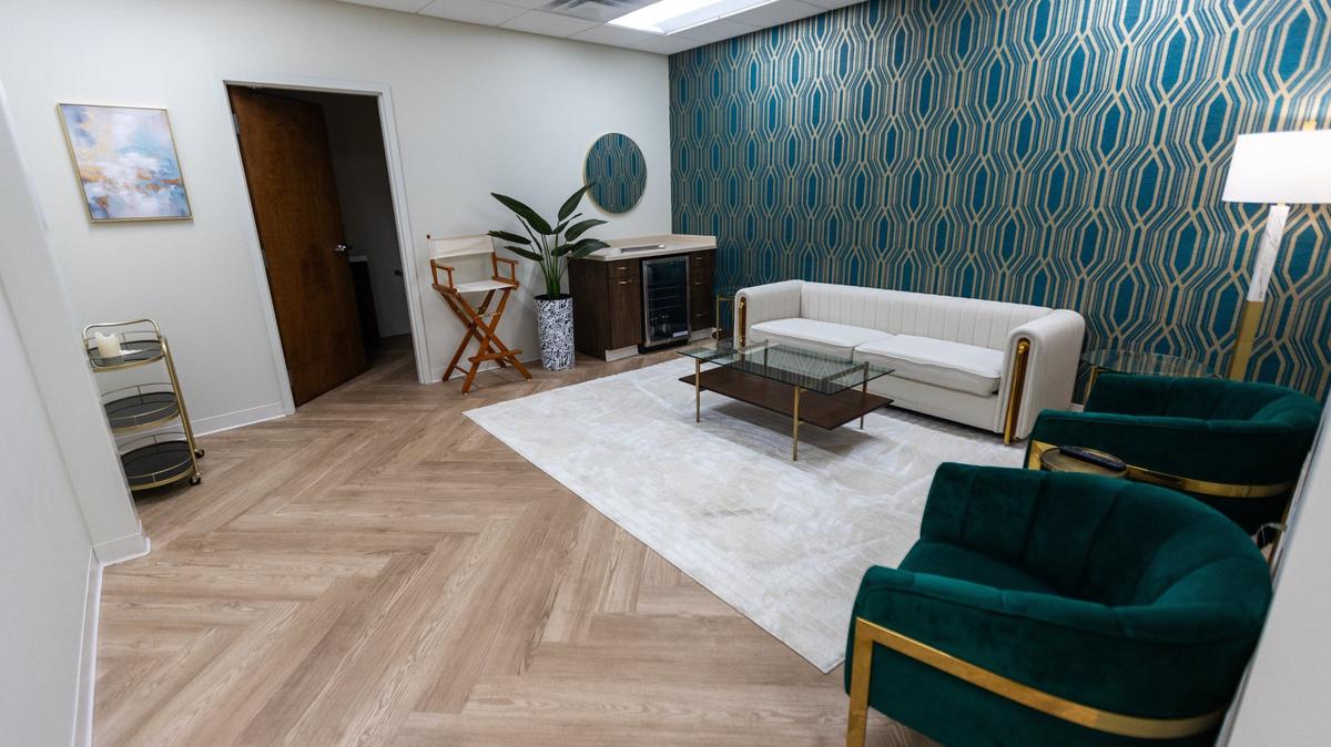 A green room waiting space within LEX Studios on Codell Drive, July 15, 2024.