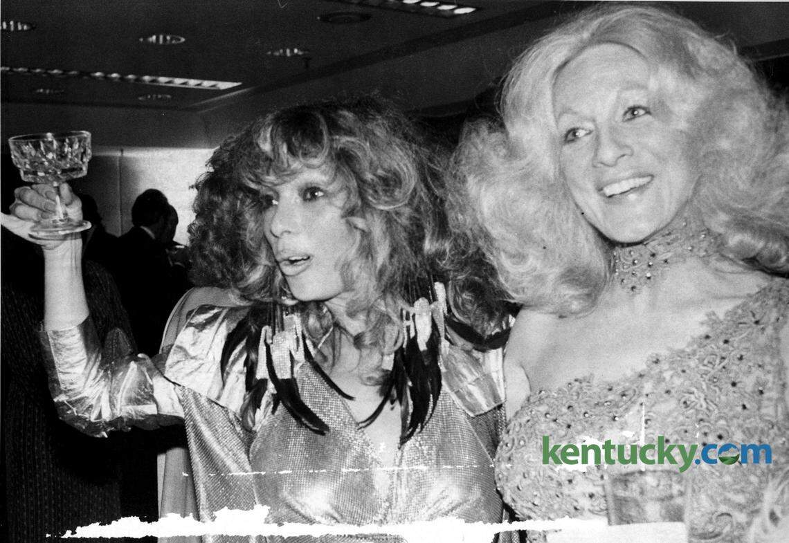 Renowned Lexington Derby party hostess Anita Madden, right, was joined by Las Vegas designer Suzy Creamcheese prior to the Madden’s Derby eve party in 1980. Many of Madden’s elaborate gowns were designed by Suzy Creamcheese.